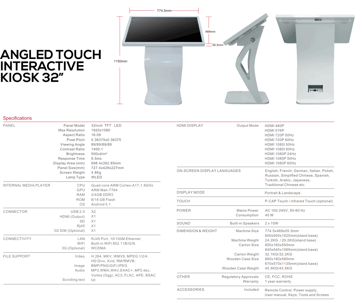ANGLED TOUCH 32 specs