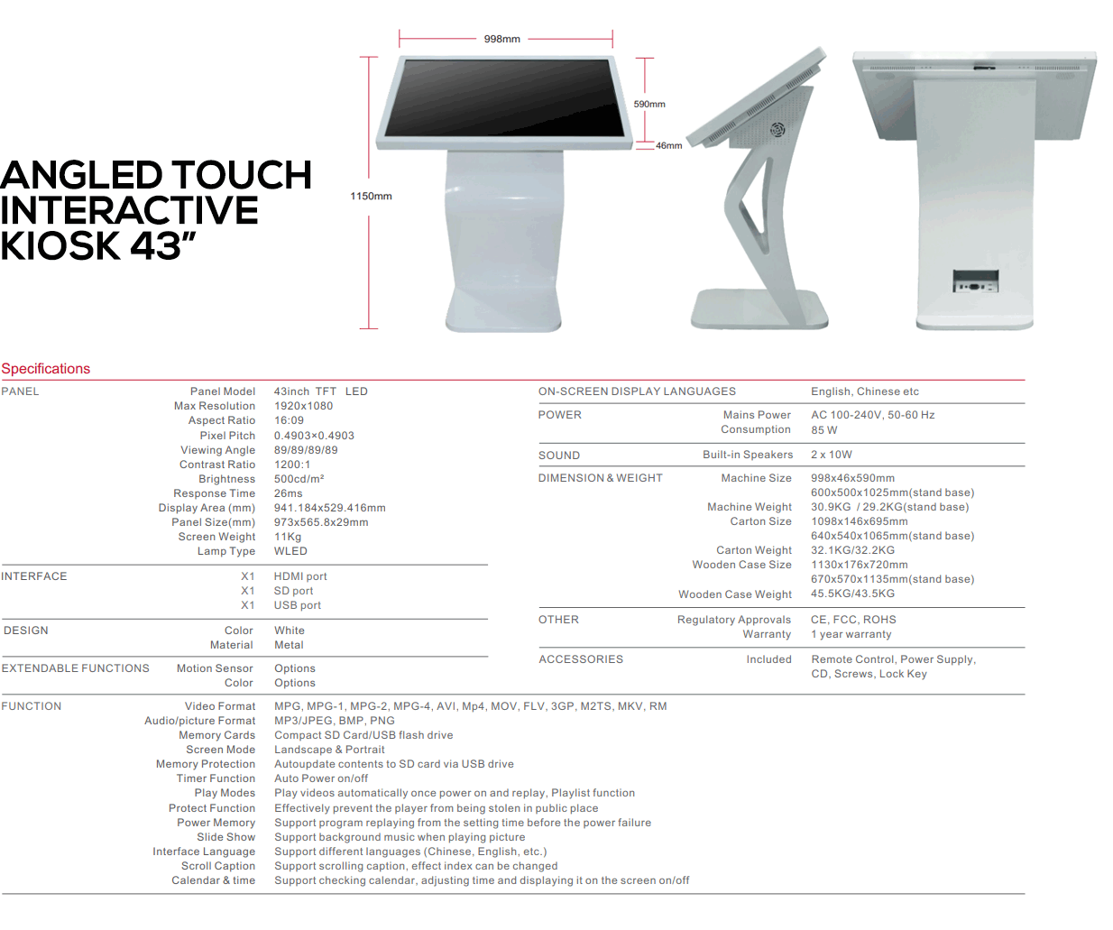 ANGLED TOUCH 43 specs